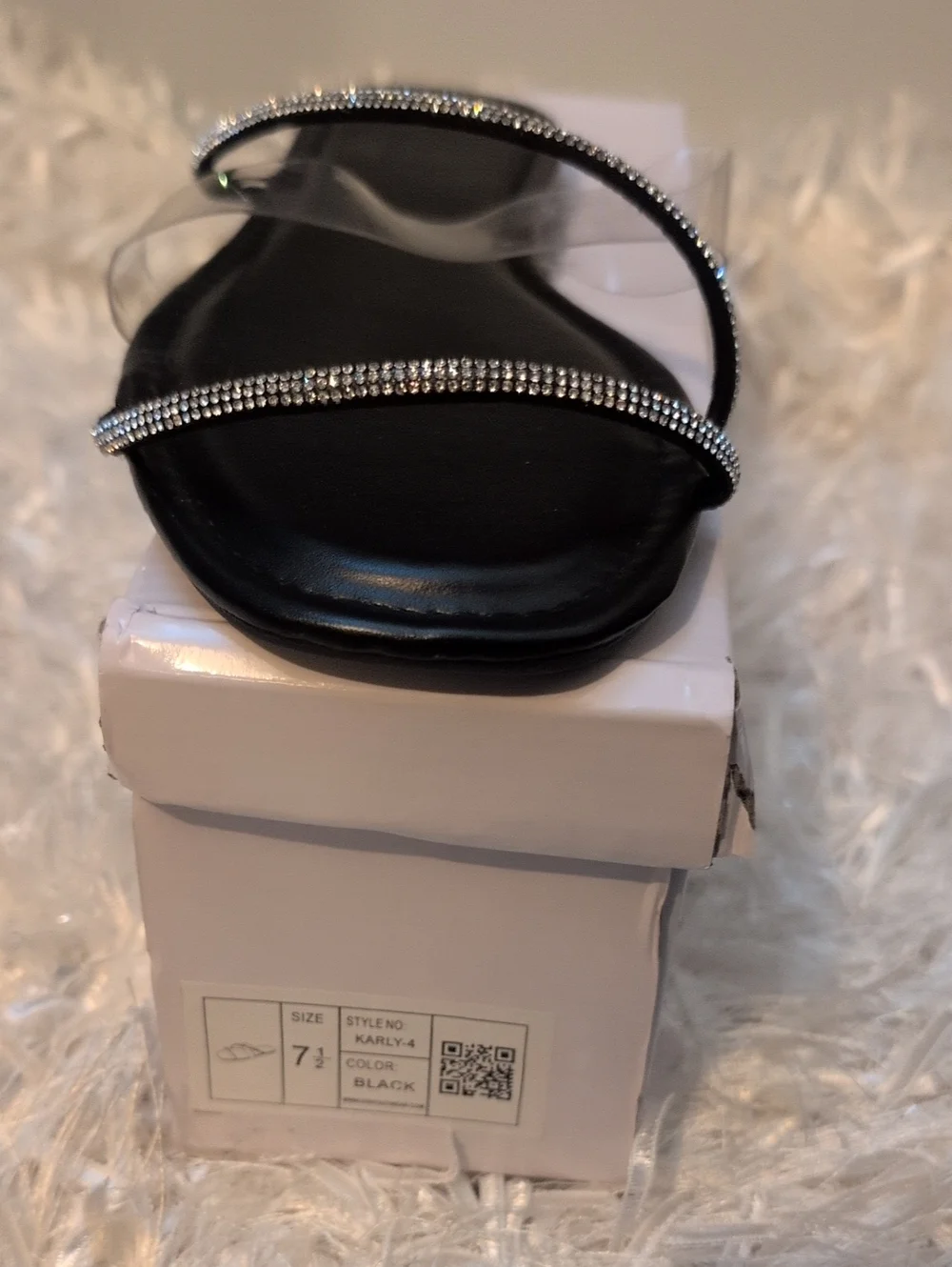 Black Rhinestone Strap Slide Sandal - 71/2